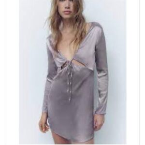 Zara NWT long sleeve satin dress M